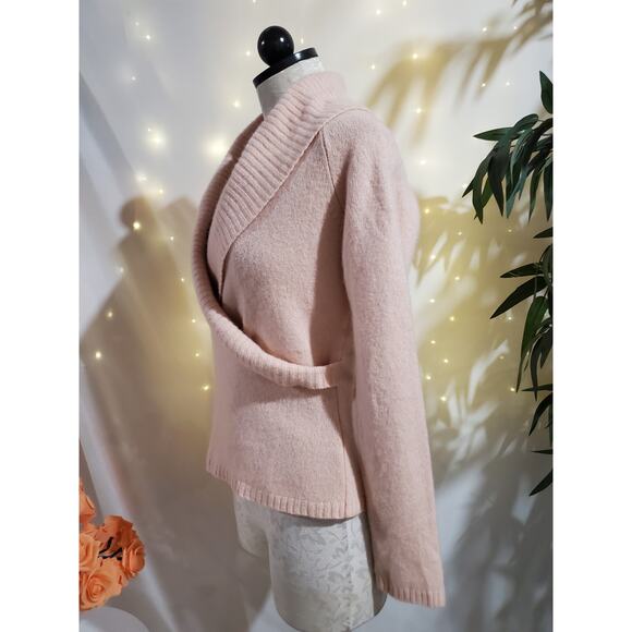 Ann Taylor LOFT Wool Angora Cashmere Ribbed Shawl Faux Wrap Sweater Size M Pink - Picture 2 of 9